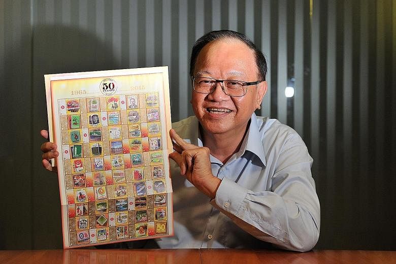 Mr Woo Keng Leong with SingPost's SG50 set of 50 stamps depicting designs from the past five decades.