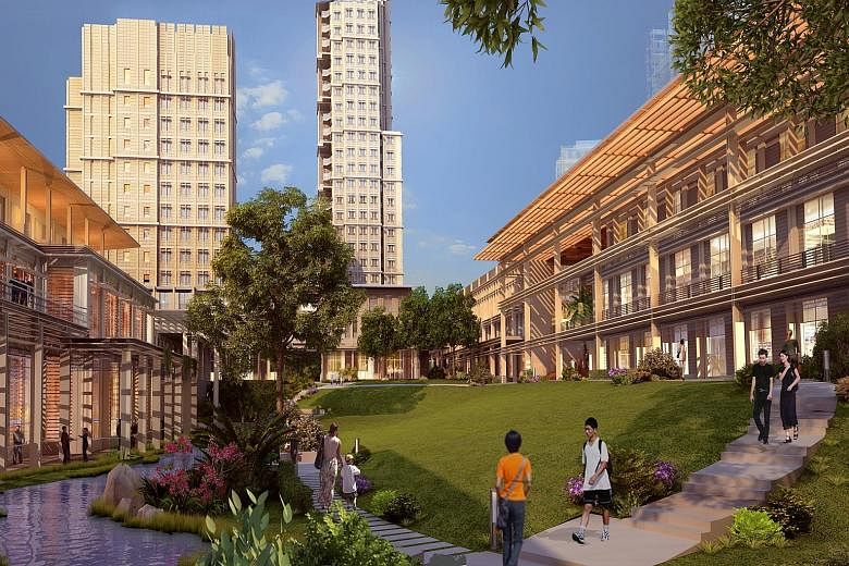 Artist's impression of Yale-NUS College in Dover Road, spread over 63,000 sq m. The Lee Kong Chian Natural History Museum's many rare specimens include fossils of diplodocid sauropod dinosaurs.