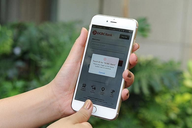 OCBC customers can use mobile devices with fingerprint sensors to get their latest bank-account details.