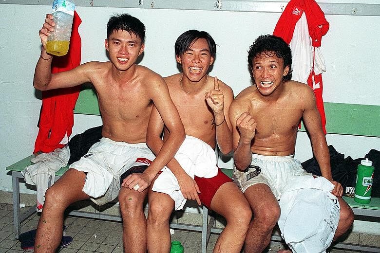 Footballers (from left) Lim Tong Hai, Lee Man Hon and Fandi Ahmad are in a documentary reuniting individuals who played important roles in Singapore's recent history.