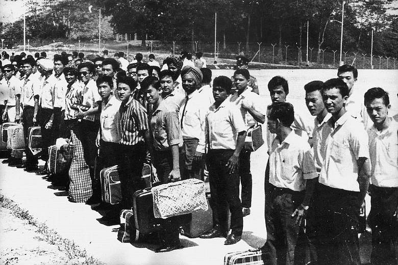 Some of the young men who would become Singapore's first batch of locally trained officer cadets, waiting to go to the Pasir Laba camp. The batch produced five generals, including former defence chiefs Lieutenant-General (Retired) Winston Choo and Lt