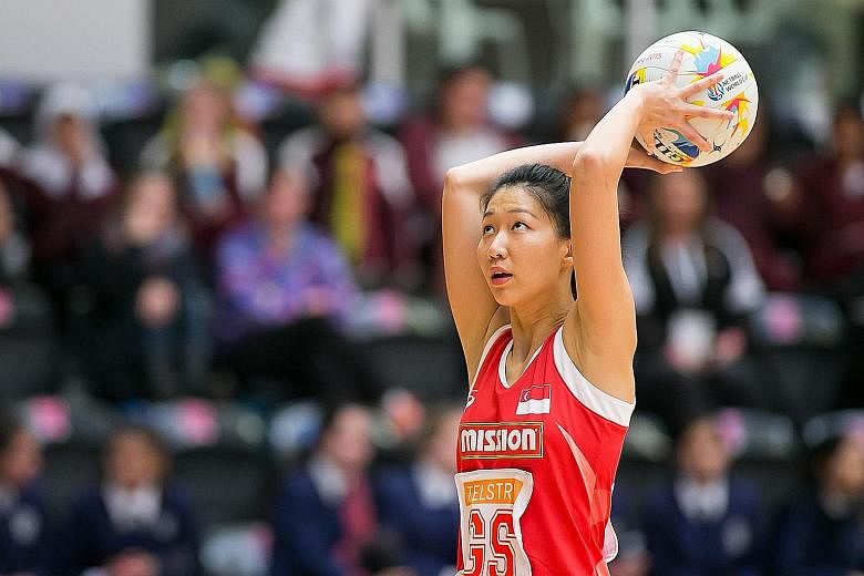 Singapore's Charmaine Soh finds the going tough against South Africa.