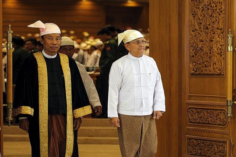 Tension had been rising between Mr Shwe Mann (left), Speaker of Parliament, and Myanmar's President Thein Sein. Observers point to several instances of friction between the two that led to Mr Shwe Mann's ouster.