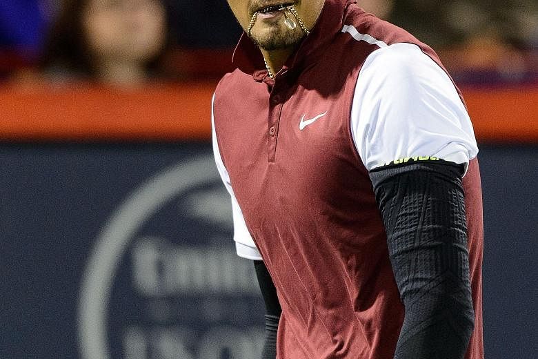 Controversial Australian Nick Kyrgios during his match against Stan Wawrinka of Switzerland at the Rogers Cup in Montreal. The Swiss world No. 5 retired hurt with a back injury in the third set, but Kyrgios' on-court sledge was picked up by a microph