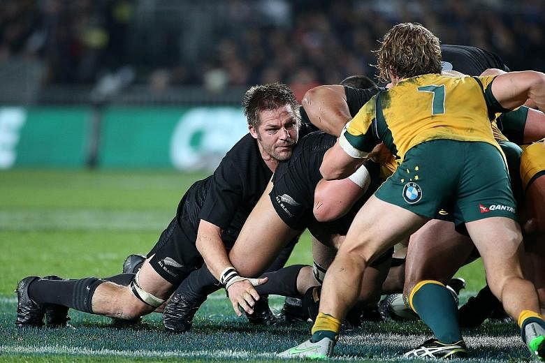 All Blacks captain Richie McCaw (centre), involved in a scrum during the Bledisloe Cup match with Australia, is expected to call it a day after the upcoming World Cup campaign. His team have been almost unbeatable since they triumphed in the 2011 edi