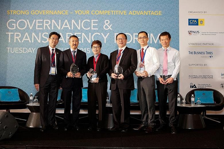 Left to right: Mr Philip Yuen, Singapore divisional president, CPA Australia; Mr Chng Lay Chew, CFO, Singapore Exchange; Ms Jeann Low, group chief corporate officer, Singtel; Mr Paul Tan, group controller, Keppel Corporation; Mr Tan Swee Chuan, group
