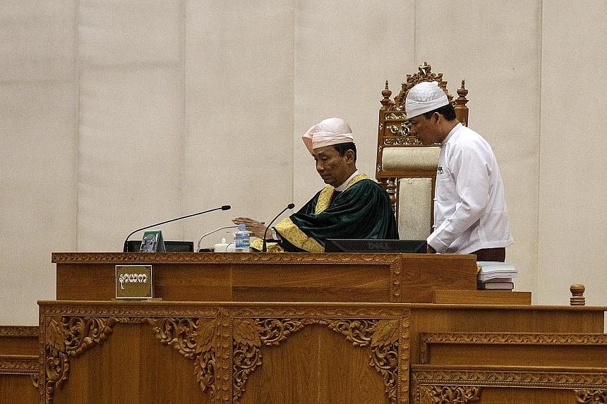 (From top) Mr Shwe Mann, who still holds the post of Speaker of the House in Myanmar's Parliament; Ms Aung San Suu Kyi, whose opposition National League for Democracy will work together with Mr Shwe Mann; and Mr Htay Oo, the newly appointed chairman 