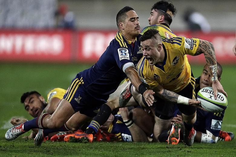 This year's Super Rugby competition was won by New Zealand side Highlanders, who are led by All Blacks star Aaron Smith (blue jersey). They beat the Hurricanes in the July 4 final.