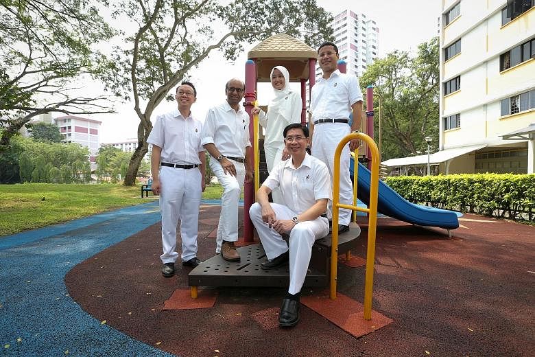The five-member PAP team in Jurong GRC comprises (clockwise from left) Mr Tan Wu Meng, Mr Tharman Shanmugaratnam, Ms Rahayu Mahzam, Mr Desmond Lee and Mr Ang Wei Neng.