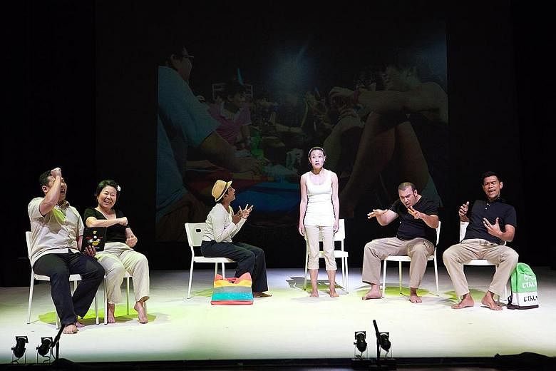 The cast in the first run of Cooling Day in 2011 comprised (from far left) Peter Sau, Neo Swee Lin, Jo Kukathas, Tan Kheng Hua, Najib Soiman and Rodney Oliveiro.