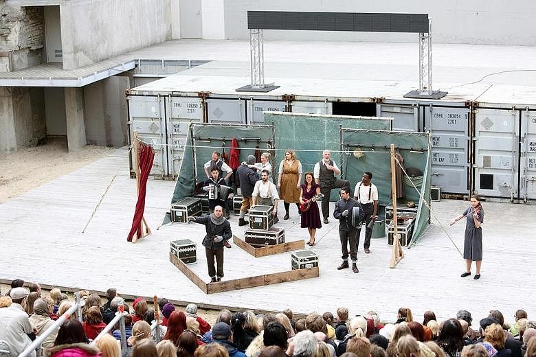 Shakespeare's Globe's production of Hamlet at the Shabyt Palace of Arts (above) in Kazakhstan last September and at the Tallinn City Theatre in Estonia (left) in May last year.