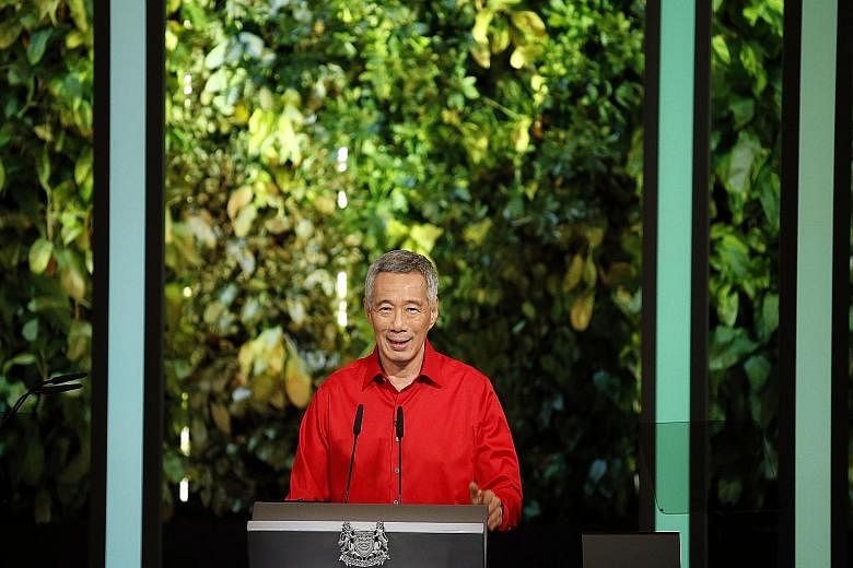 PM Lee Hsien Loong speaking at the National Day Rally on Sunday. Political watchers interviewed yesterday lauded the Prime Minister for the restraint he showed in his speech.