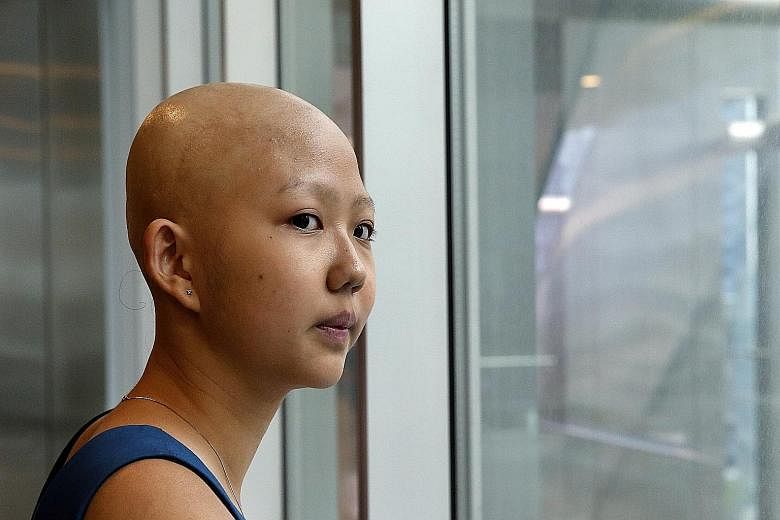 Ms Chan See Ting used to have a full head of hair (above), but in 2013 was diagnosed with alopecia areata, an autoimmune disease that attacks the body's hair follicles, The disease left her bald (left).