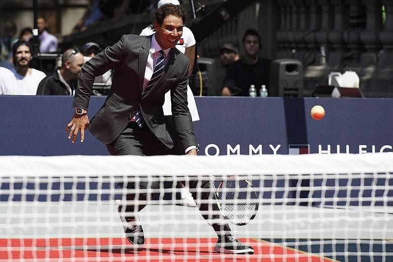Rafael Nadal participating in a "strip tennis" event promoting Tommy Hilfiger's new line of underwear in New York on Tuesday. The injury-plagued Spaniard is relaxed ahead of next week's US Open.