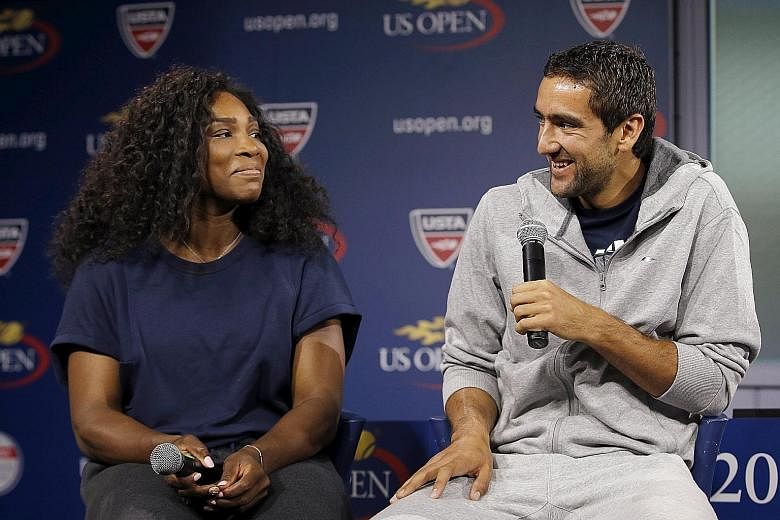 Defending US Open men's and women's singles champions Marin Cilic and Serena Williams at a news conference ahead of the tournament that begins on Monday. If Williams successfully defends her title, she will equal Steffi Graf's Open-era record of 22 G