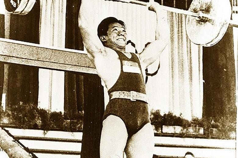 Tan Howe Liang winning the weightlifting silver medal at the Rome Olympics. He lifted more than 380kg in total, becoming Singapore's first Olympic medallist.