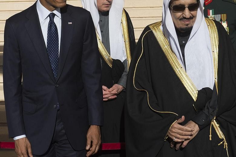 US President Barack Obama with Saudi Arabia's King Salman (right) in Riyadh in January, just days after he succeeded to the throne. Ties between the two countries have been strained by Saudi fears that Washington could be leaning towards Teheran or l
