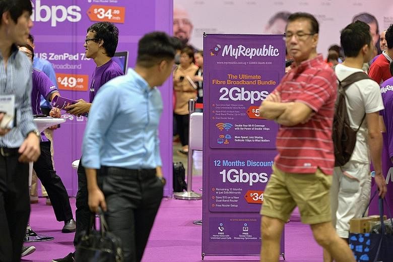 MyRepublic's Comex booth at the Suntec Singapore Convention and Exhibition Centre saw a steady stream of customers yesterday.