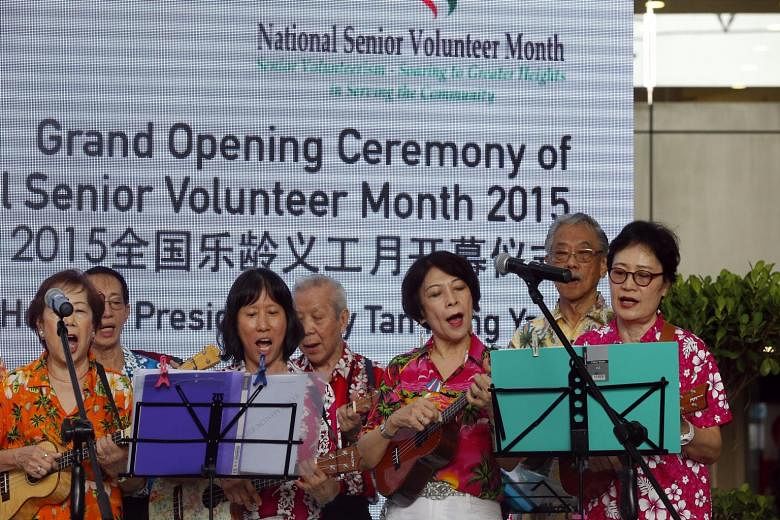 The Ukelele Activity Circle, made up of senior volunteers, performed at a ceremony to promote senior volunteerism.