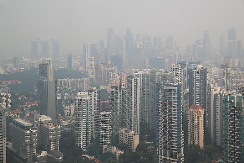 The haze in Singapore as seen on Tuesday. The current haze episode is the first to occur after a range of major measures were undertaken in recent years by both the Indonesian and Singaporean governments.