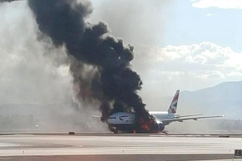 British Airways Flight 2276 was at McCarran International Airport in Las Vegas en route to London when its left engine caught fire. All 159 passengers and 13 crew members were evacuated. The blaze was quickly put out by some 50 firefighters who rushe