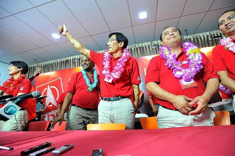 Dr Chee Soon Juan (second from left) and his SDP team won just 33.4 per cent of the votes in Holland-Bukit Timah GRC.