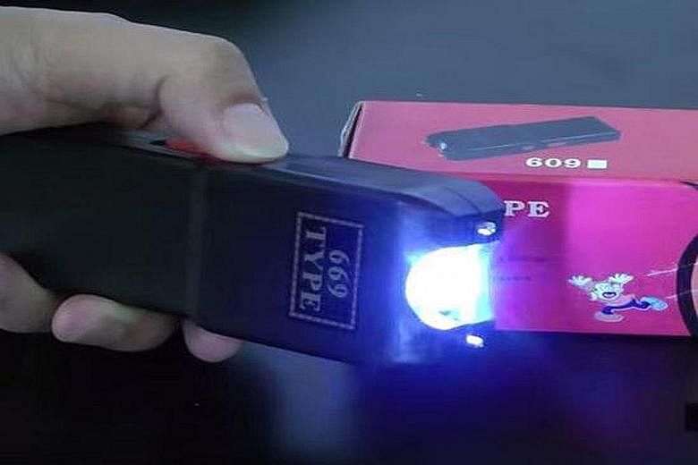Stun guns like this 669 Type are available at night markets and electronics shops in Penang. Nearly all stun guns come with an LED light to provide a flashlight function, with some looking exactly like torches.