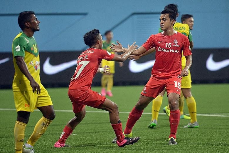 Shahdan Sulaiman (right) celebrating his goal against Kedah with Faris Ramli. But there was little else to be joyful about in their opening match of the Malaysia Cup tournament.