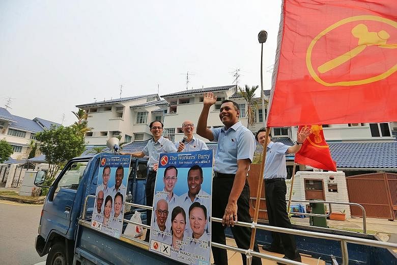 Losing WP candidates who went around the island yesterday to thank supporters include Ms Lee Li Lian from Punggol East SMC (top), Mr Yee Jenn Jong, Mr Terence Tan, Mr Firuz Khan and Mr Dylan Ng from Marine Parade GRC (right) and Mr Mohamed Fairoz Sha