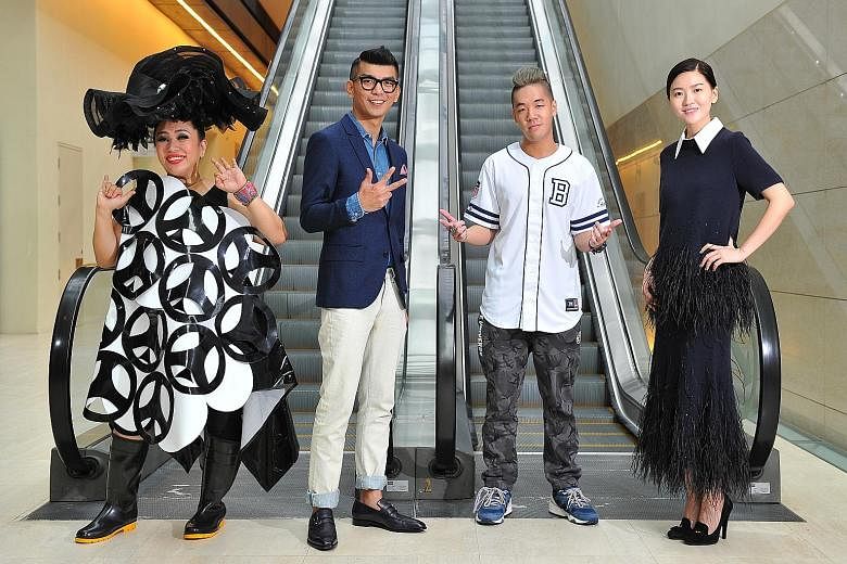 Royston Tan (second from left) with the cast of 3688: (from left) Liu Lingling, Shigga Shay and Joi Chua.