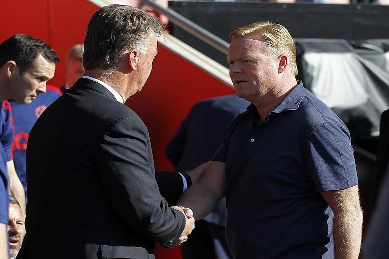 Ronald Koeman (right), shaking hands with Louis van Gaal before the match, said his Southampton team had only themselves to blame for the 2-3 loss since they gifted two soft goals to Man United.
