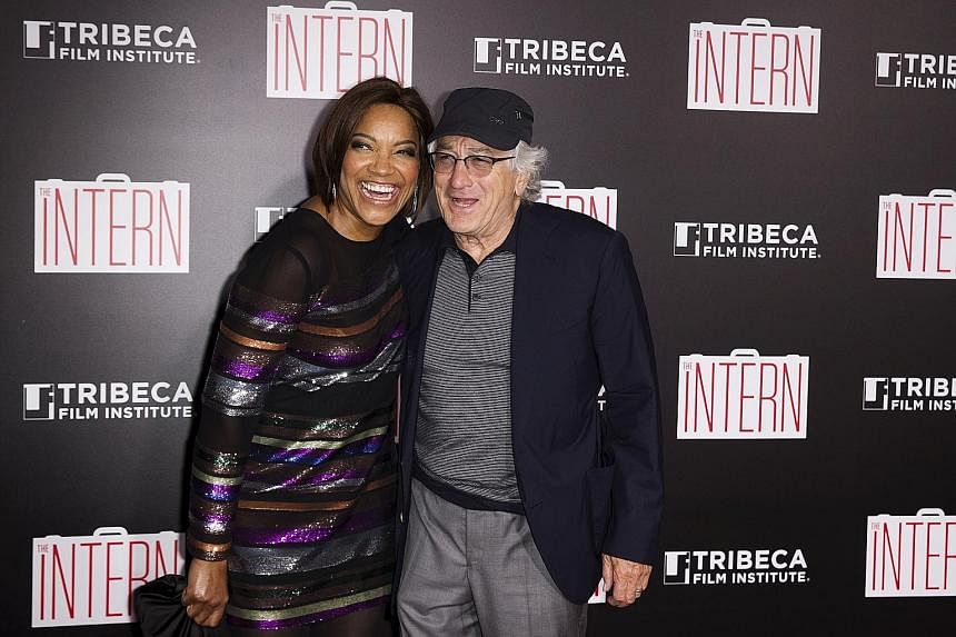 Robert De Niro at the New York premiere of his latest film, The Intern, with his wife Grace Hightower.