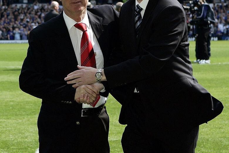United boss Alex Ferguson (far left) and Everton manager David Moyes before a Premier League game back in 2007. While the younger Scot's 10-month stint at United did not work out, Ferguson says Moyes came with a good record from his 11 years with the