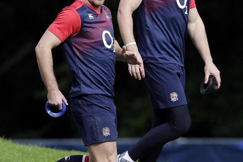 England fly-halves George Ford (left) and Owen Farrell during training. The former did not impress against Fiji and was replaced in the 62nd minute by the latter, who performed better and will start against Wales.