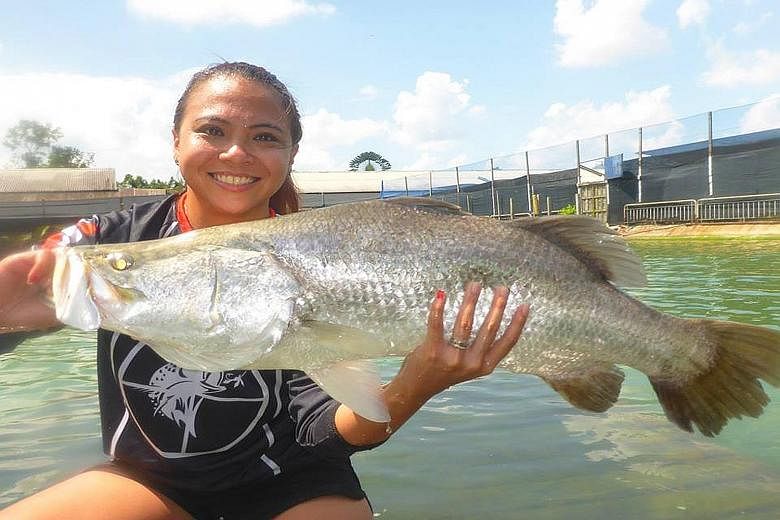 Administrative executive Amanda Kartini fishes nearly every weekend with her fiance at the pond in Neo Tiew Crescent. Ready, Get Set, Cast! will be held at the Pasir Ris Fishing Pond in Pasir Ris Town Park (left) tomorrow and the fishing pond in Orto