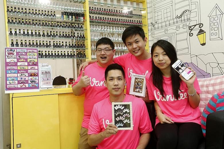 (From left) Mr Meters Ang, Mr Choy Peng Kong, Mr Douglas Gan and Ms Kuik Xiao Shi are the founders of four-month-old Vanitee, which will benefit from the funds from fragrance and cosmetics company Luxasia Group and angel investor Robert Yap.
