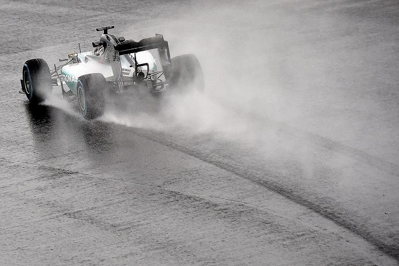Lewis Hamilton (above) was frustrated that the wet conditions hampered practice and prevented the Mercedes team from further troubleshooting a glitch that had interrupted his march to another drivers' championship after he retired from the Singapore 