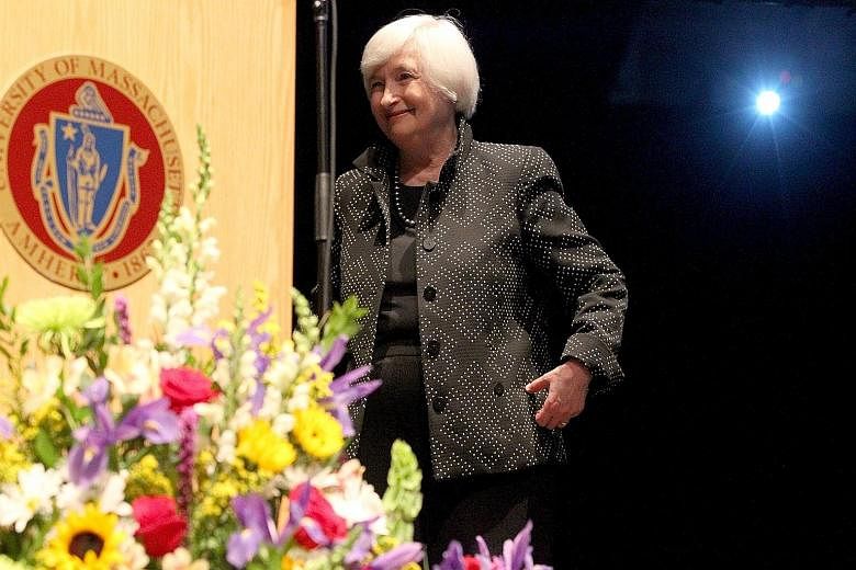 Dr Janet Yellen after her speech in Massachusetts on Thursday. She was speaking a week after the Fed kept interest rates near zero, citing global developments that might dampen growth and inflation in the US.