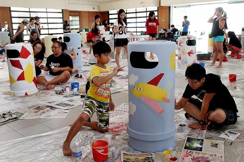 Over 50 participants came together yesterday to paint more than 20 waste bins as part of Paint-A-Bin, an initiative by the Telok Blangah Community Club's Youth Executive Committee.