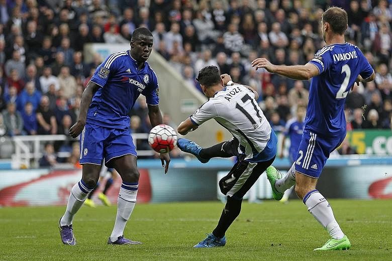 A sumptuous volley by Ayoze Perez (centre) gave Newcastle a surprise lead against Chelsea, who found a second wind later to earn a 2-2 draw.