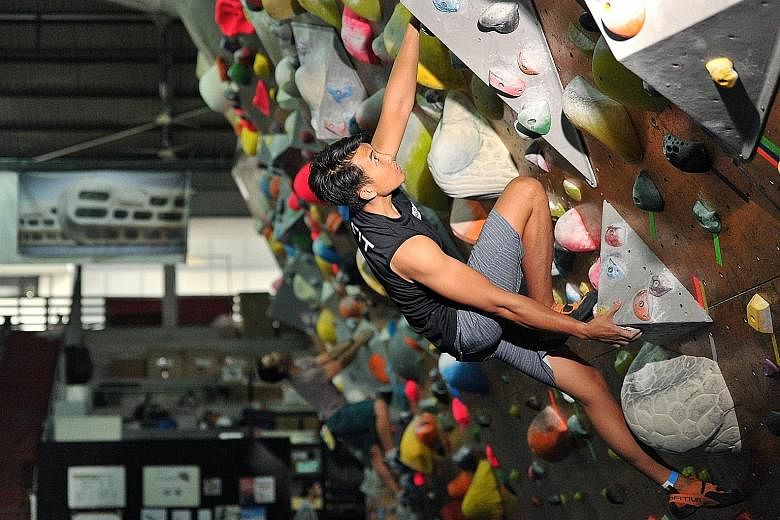 Undergraduate Brian Oh was hooked on rock climbing after feeling the adrenalin rush of the sport. He now trains three or four times a week with each session stretching for five to seven hours.