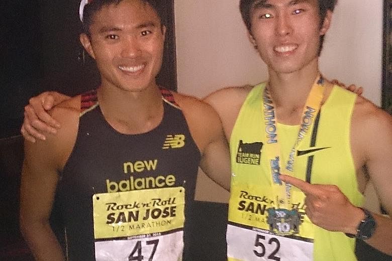 Singapore's top two long-distance runners Mok Ying Ren (left) and Soh Rui Yong took part in the San Jose Rock 'N' Roll Half Marathon in California on Sunday. Mok ran 1:08:22 in his first race in 15 months after suffering a string of injuries, while S