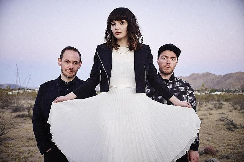 Chvrches' (from far left) Iain Cook, Lauren Mayberry and Martin Doherty make 1980s pop relevant to a new generation.