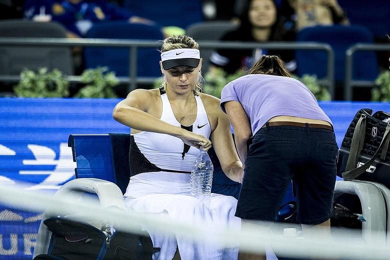 Another injury setback for tennis star Maria Sharapova, as she retired from her opening tie against Barbora Strycova at the Wuhan Open on Monday despite receiving treatment on her injured left forearm.