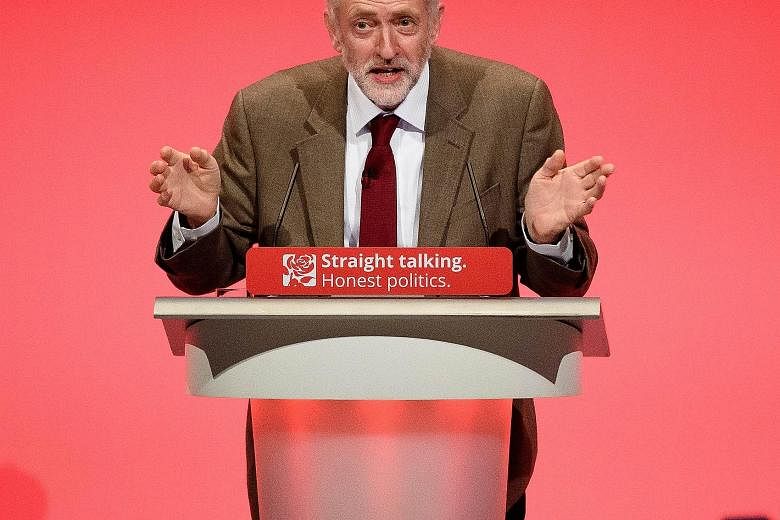 Britain's Labour Party leader Jeremy Corbyn delivering his keynote speech at the party conference on Tuesday. He sought to present himself as a new brand of politician.