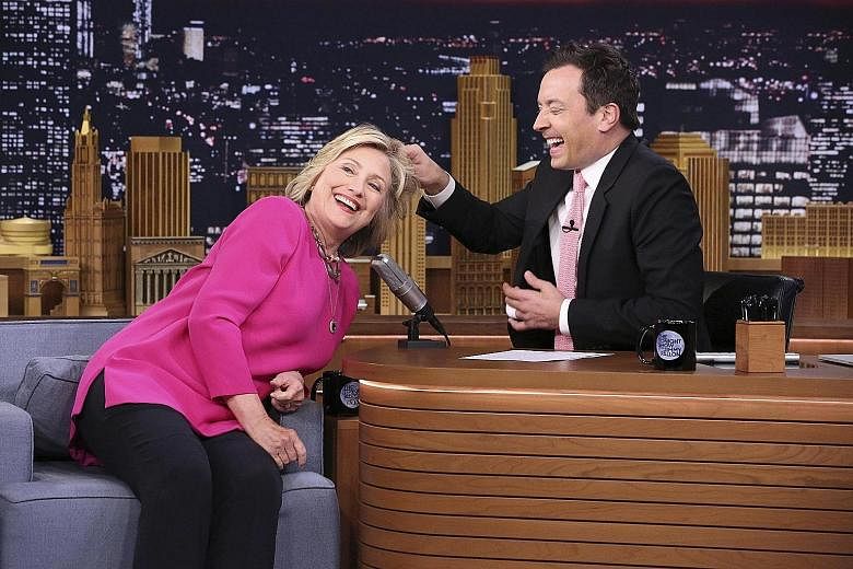 Jimmy Fallon, engaging US presidential candidate Hillary Clinton on his talk show, leads the stakes in the social media race.
