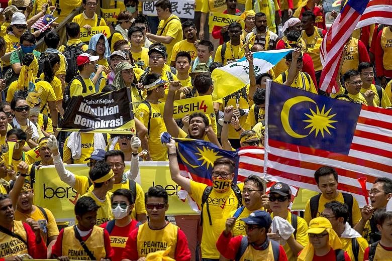 Supporters of pro-democracy group Bersih gathering near Kuala Lumpur's Chinatown on Aug 29.
