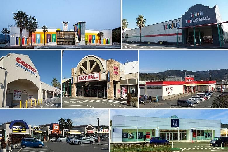 Torius Property (right), a large-scale suburban retail mall in Fukuoka, boasts prime tenants such as Costco and Daiso. The acquisition will expand CRT's portfolio in Japan to eight retail properties.