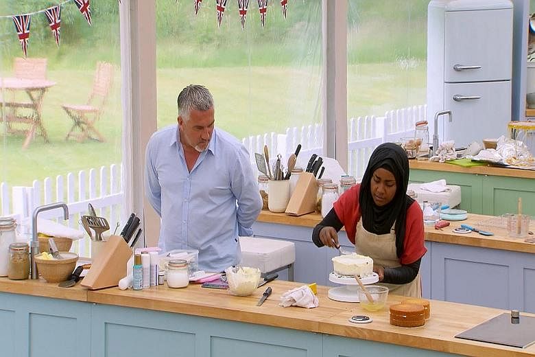 LEFT: Mr Abdal Hussain and his wife Nadiya in a photo on his Facebook page. ABOVE: Mrs Hussain in action during one episode of The Great British Bake Off contest.