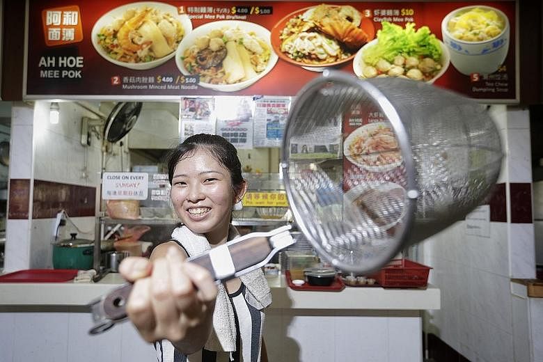 Ms Kuribara and her father, Mr Naoji Kuribara, run Ah Hoe Mee Pok stall in Clementi West Street 2. Mr Kuribara, who used to run a Japanese bento stall here, learnt how to cook the dish from a friend in 2013 and Ms Kuribara has begun to pick up the tr